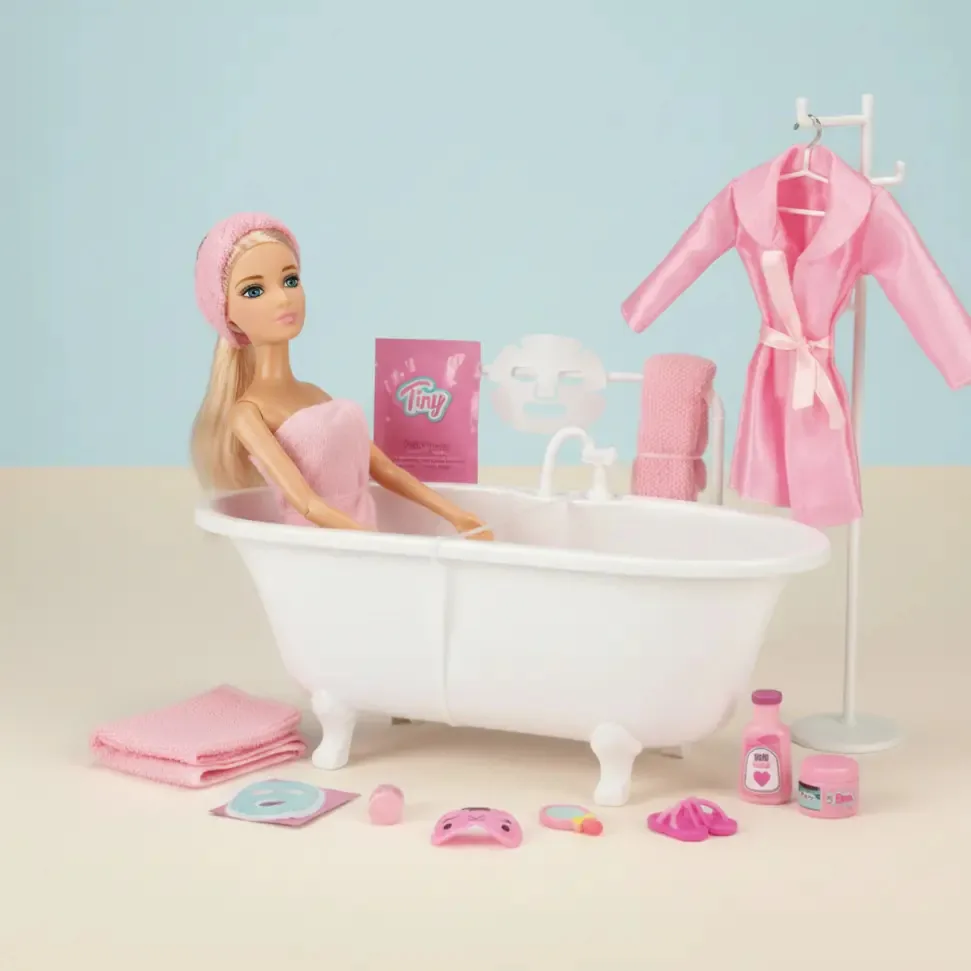 Tiny Spa Doll + Relax Bath Shower + Acessórios Conjunto de banho Pink Spa Day Presente de Natal Brinquedo de Natal Girls Dolls Game Baby Toy Ternitas Sb