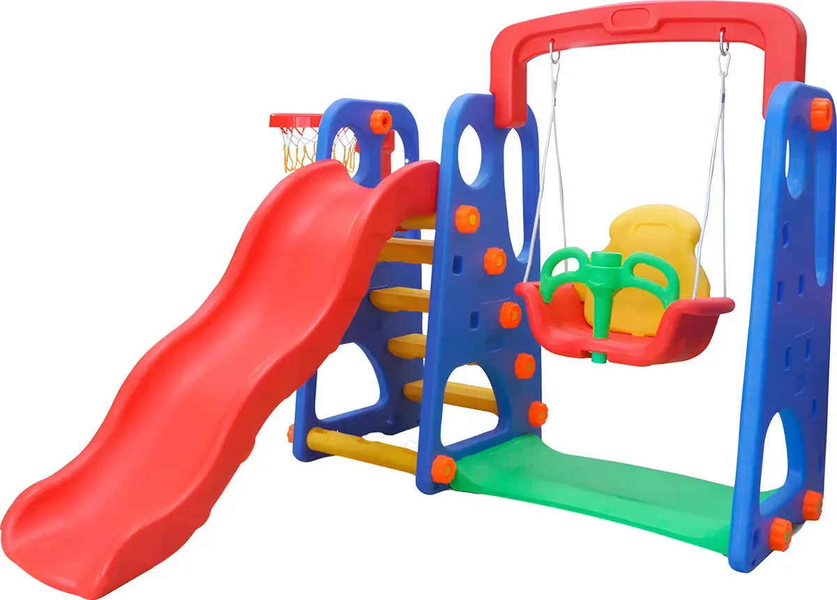 Slide de jogo Super Toboggan 147 cm 4 degraus + Rede vermelha e azul