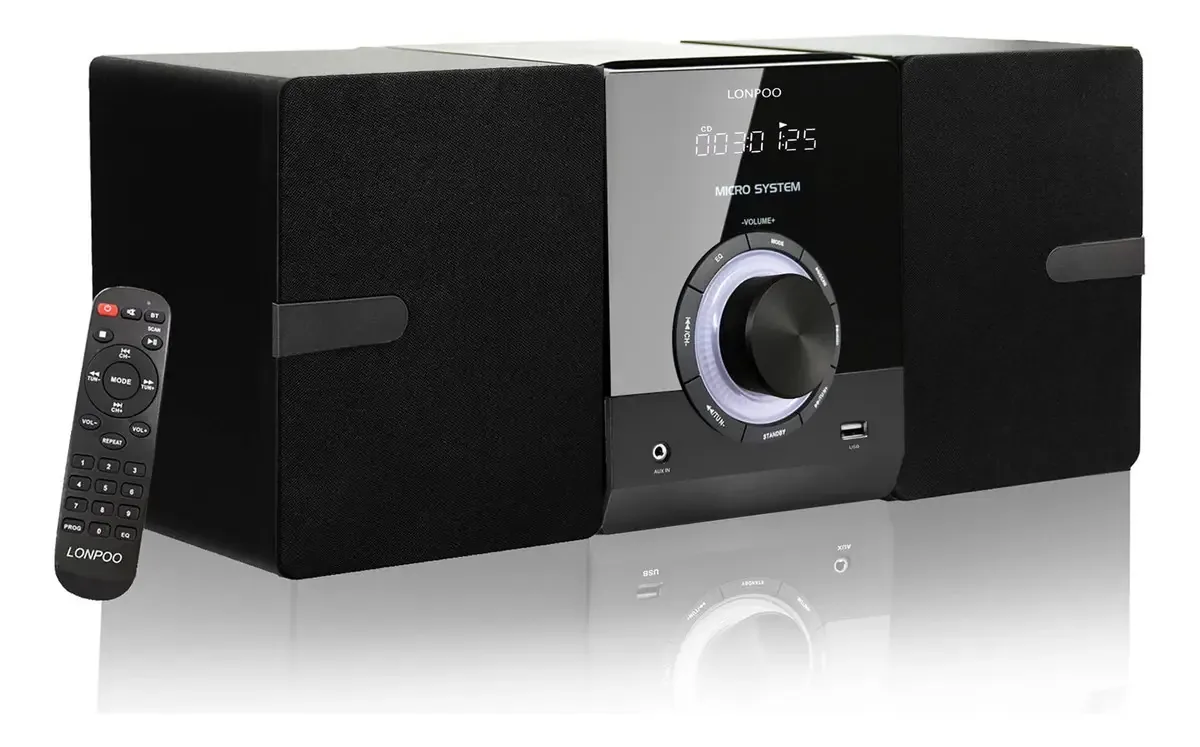 Reprodutor Micro CD, Mini Sistema Estéreo Doméstico Hi-fi 30 W com Bluetooth, USB, Rádio FM, MP3, CD-R / CD-RW, Aux, Reprodução de CD, Controle Remoto, Áudio Doméstico (prata-805)