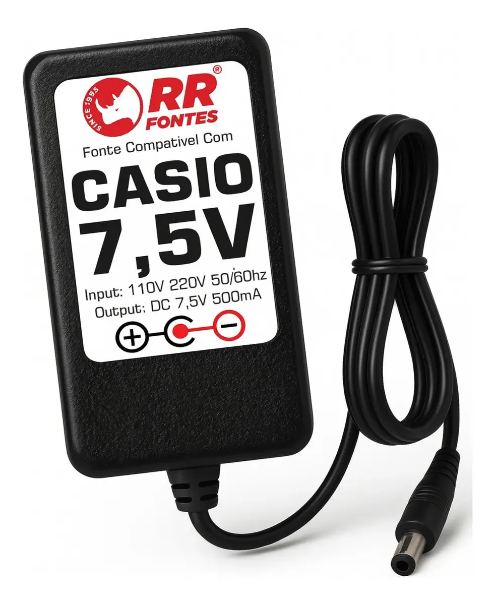 Fonte 7,5V RRfontes Para Teclado Casio Casiotone MT-45 MT-65 MT-68 Plug Redondo