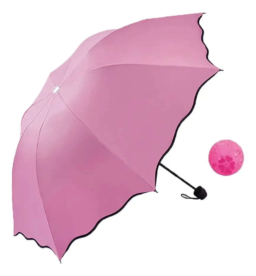 Guarda-chuva mágico dobrável que muda de cor com guarda-chuva rosa