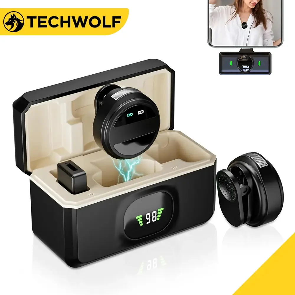 Microfones sem fio tipo C, microfone sem fio Lavalier, microfone de lapela para telefones, tablets e laptops podem ser usados para vlogs e transmissão ao vivo