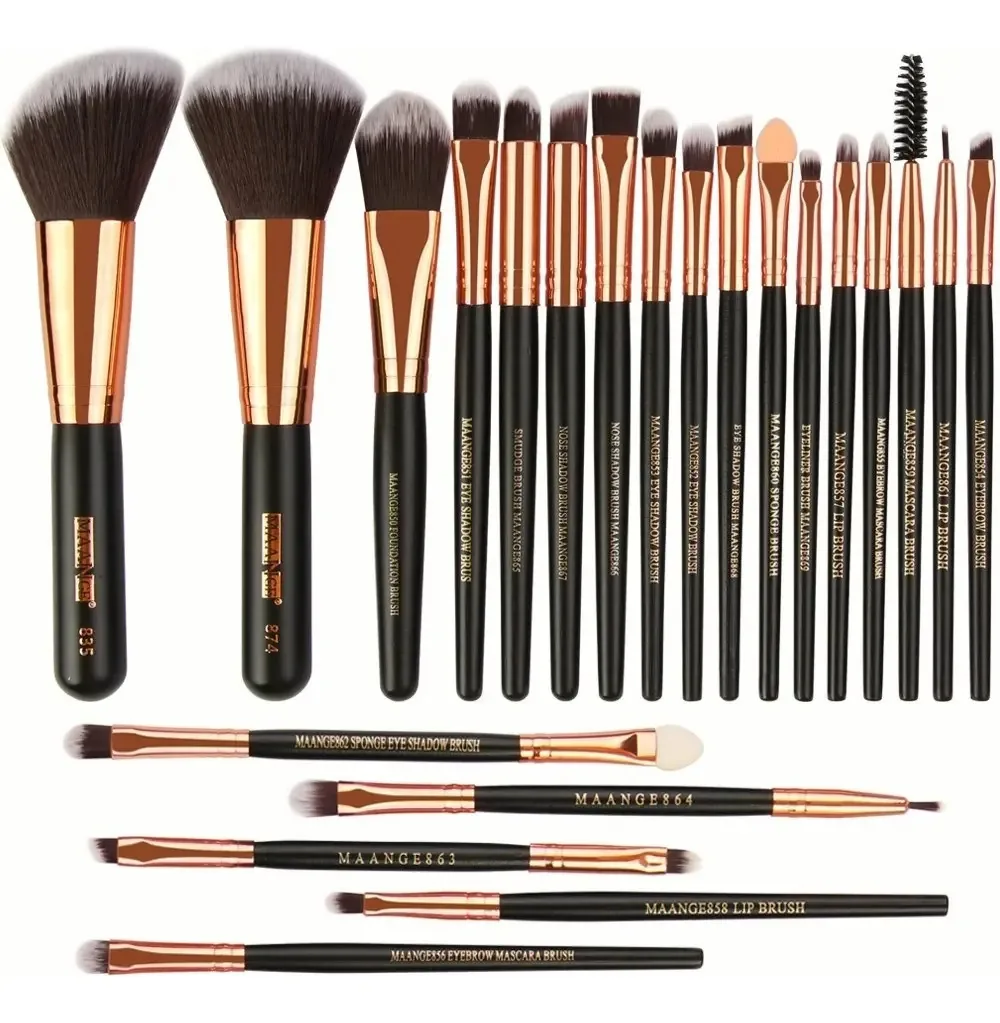 22 peças de pincéis de maquiagem, pincéis profissionais de Kabuki, cor preta