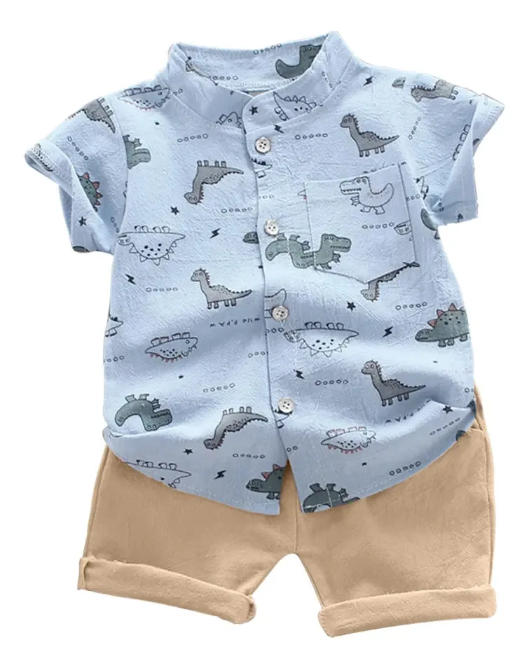 Conjunto de roupas de bebê para meninos, shorts com estampa colorida Bluekhaki, tamanho 90