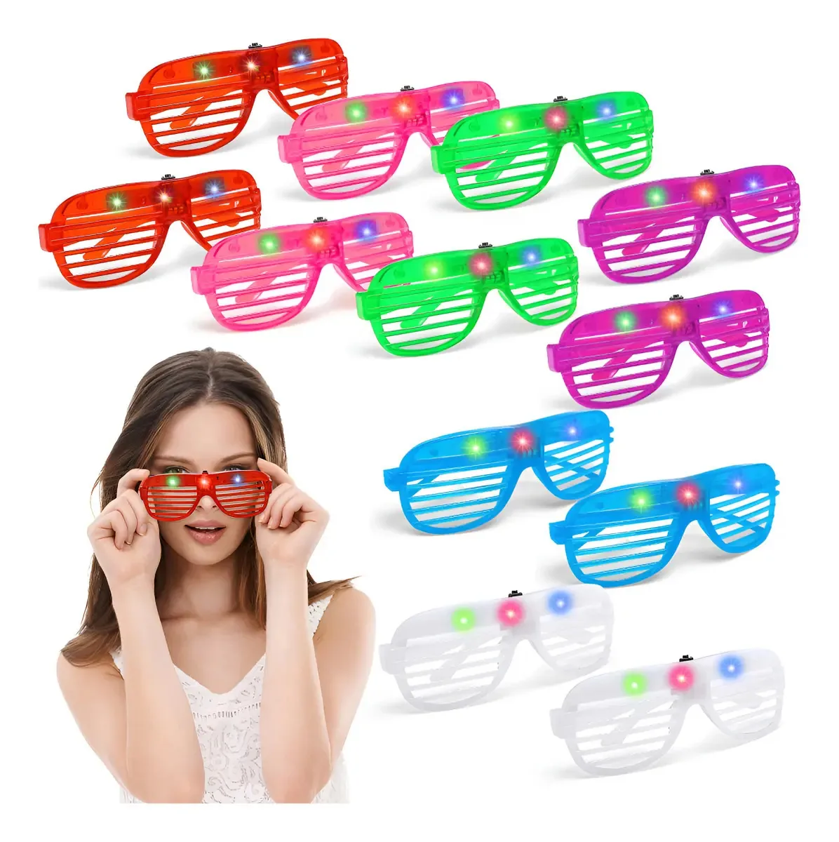 12 lentes luminosas, persianas LED, luz retrô, festa, batucada, cor, design colorido de olhos