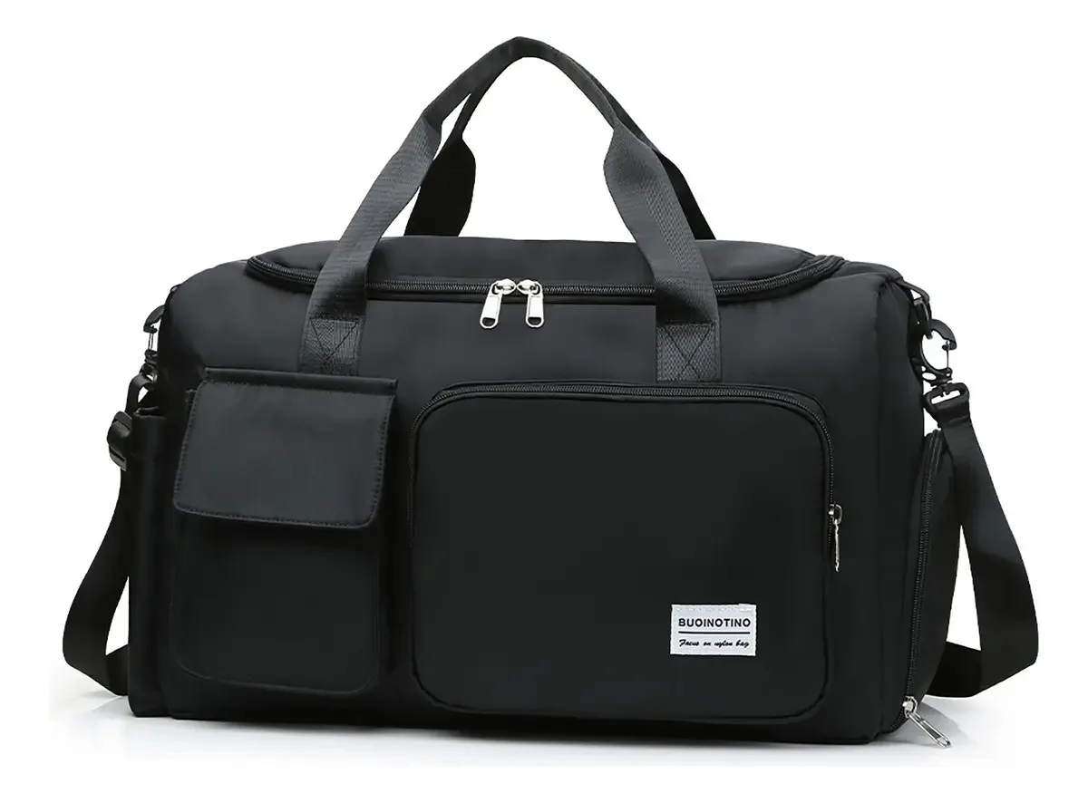 Bolsa de ginástica para viagens esportivas com toalha Bolsa impermeável de cor preta sólida