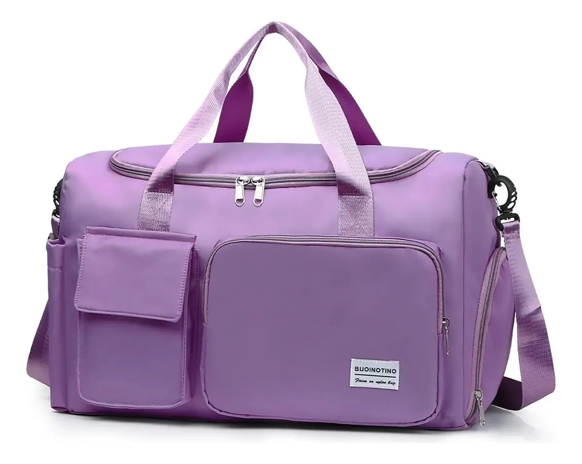 Bolsa de ginástica para viagens esportivas com toalha, bolsa impermeável roxa sólida