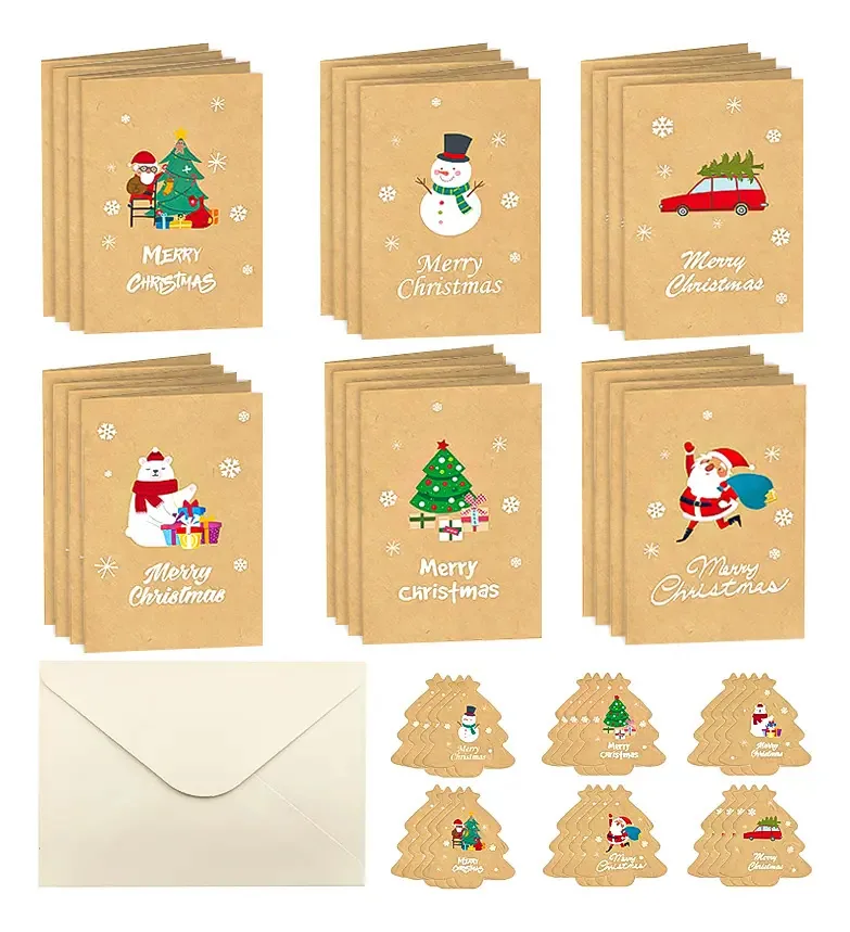 Conjunto de 24 cartões de Natal com envelopes castanhos claros