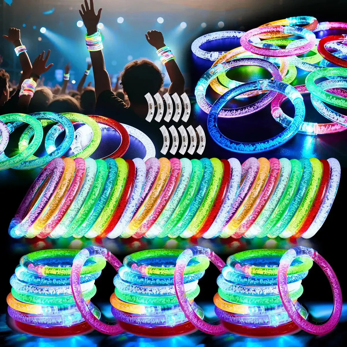 Pulseiras de festa luminosas, pulseiras de LED de néon, 58 unidades