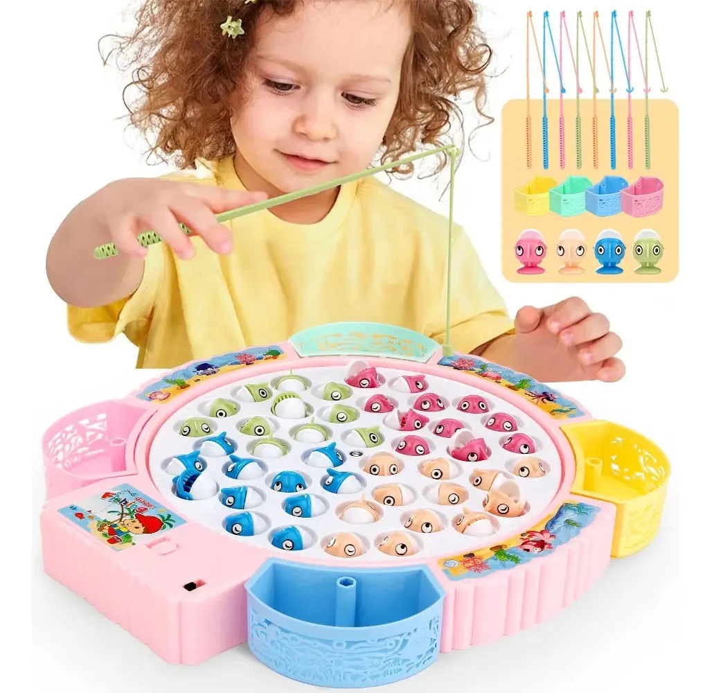 Brinquedos de pesca para crianças com música com 45 peixes e 4 varas