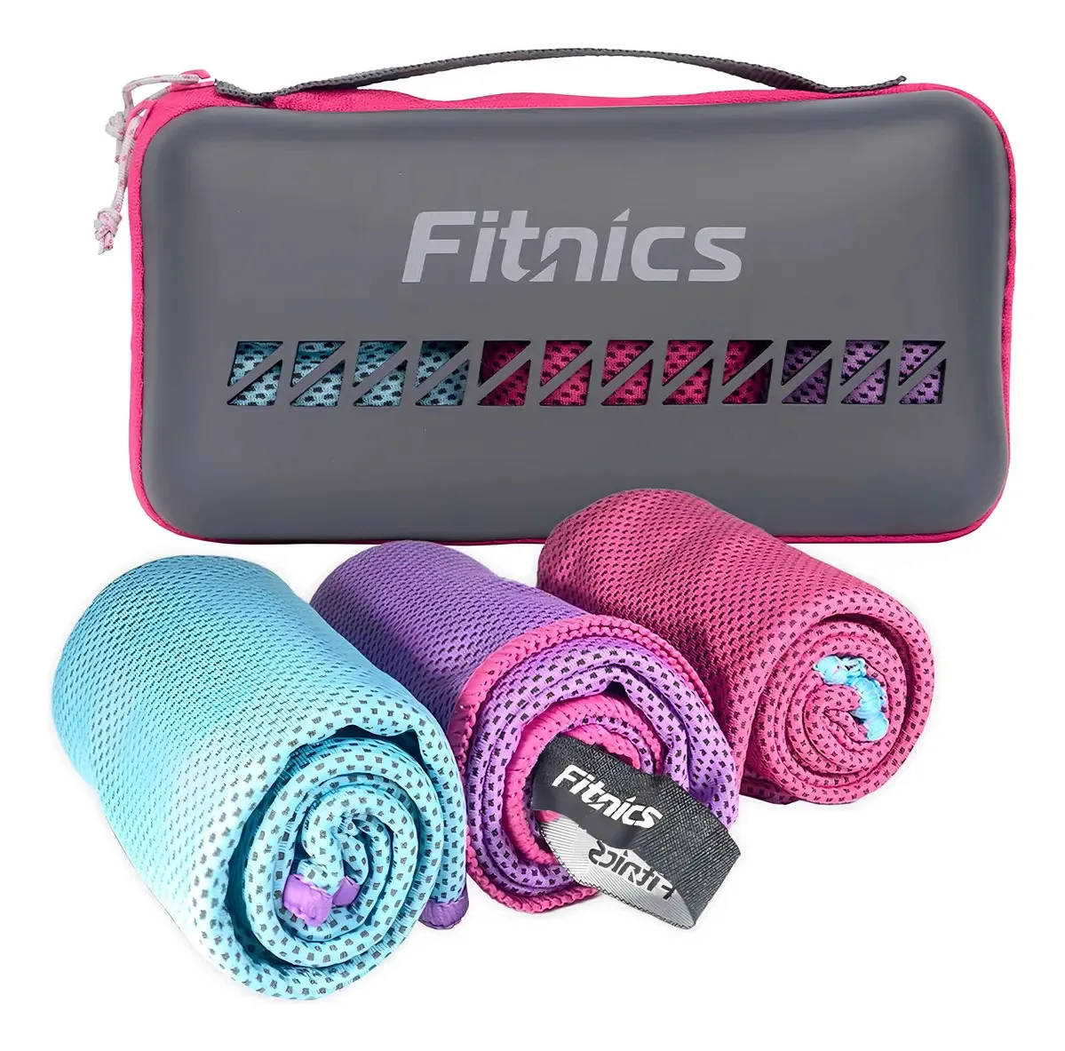 Conjunto de toalhas de microfibra de 3 Fitnics 100x30 Exercise +estojo rosa/turquesa/violeta