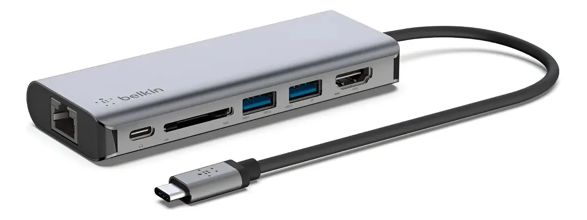 Belkin USB-c 6 em 1 (Ethernet, Hdmi, 2 USB-A 3.0, Sd, USB-c) Cor Plateado