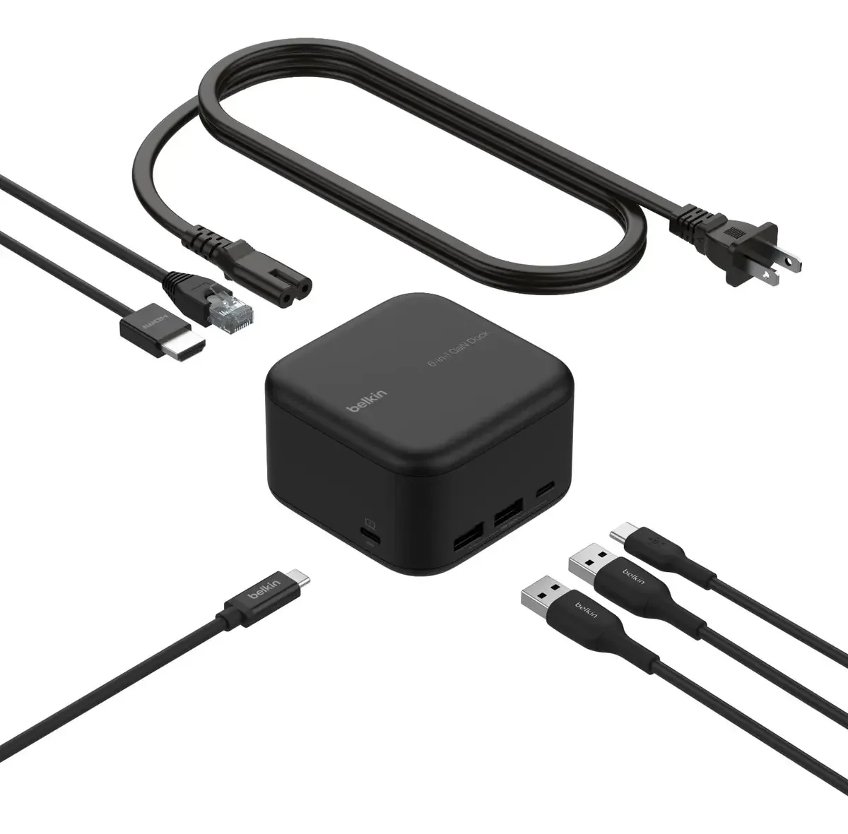 Belkin Connect USB-c 6 em 1 Core Gan Dock 130 W, docking station multiporta com 96 W PD para periféricos, USB-c, USB-A, Gigabit Ethernet e portas HDMI 4K para jogos, MacBook Pro