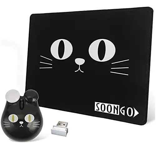 Conjunto de mouse e mouse pad sem fio Cute Cat