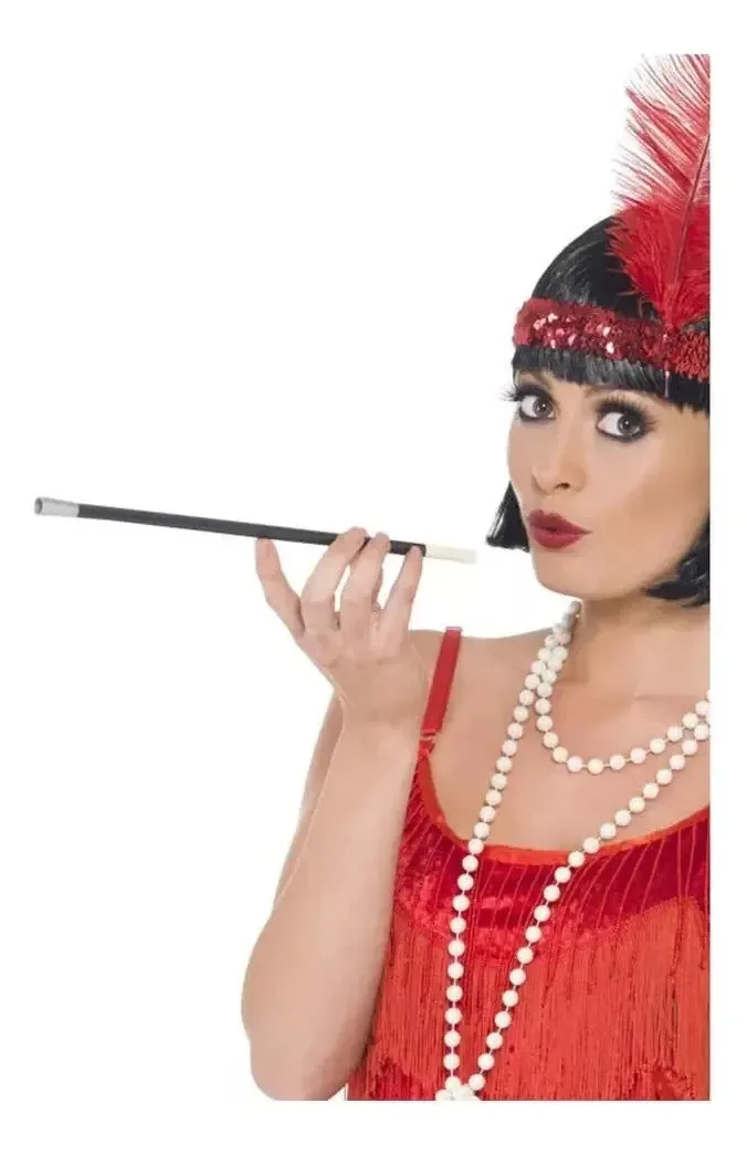 Charleston Holder, traje preto de Halloween, acessório de varinha de charuto