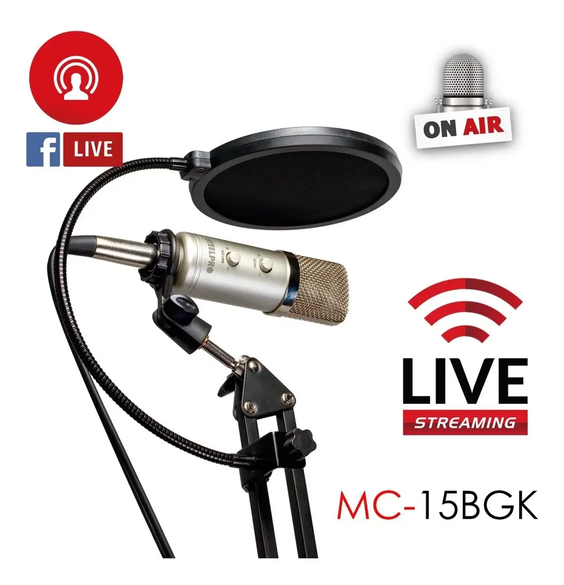 Microfone condensador cardióide Steelpro com eco e volume