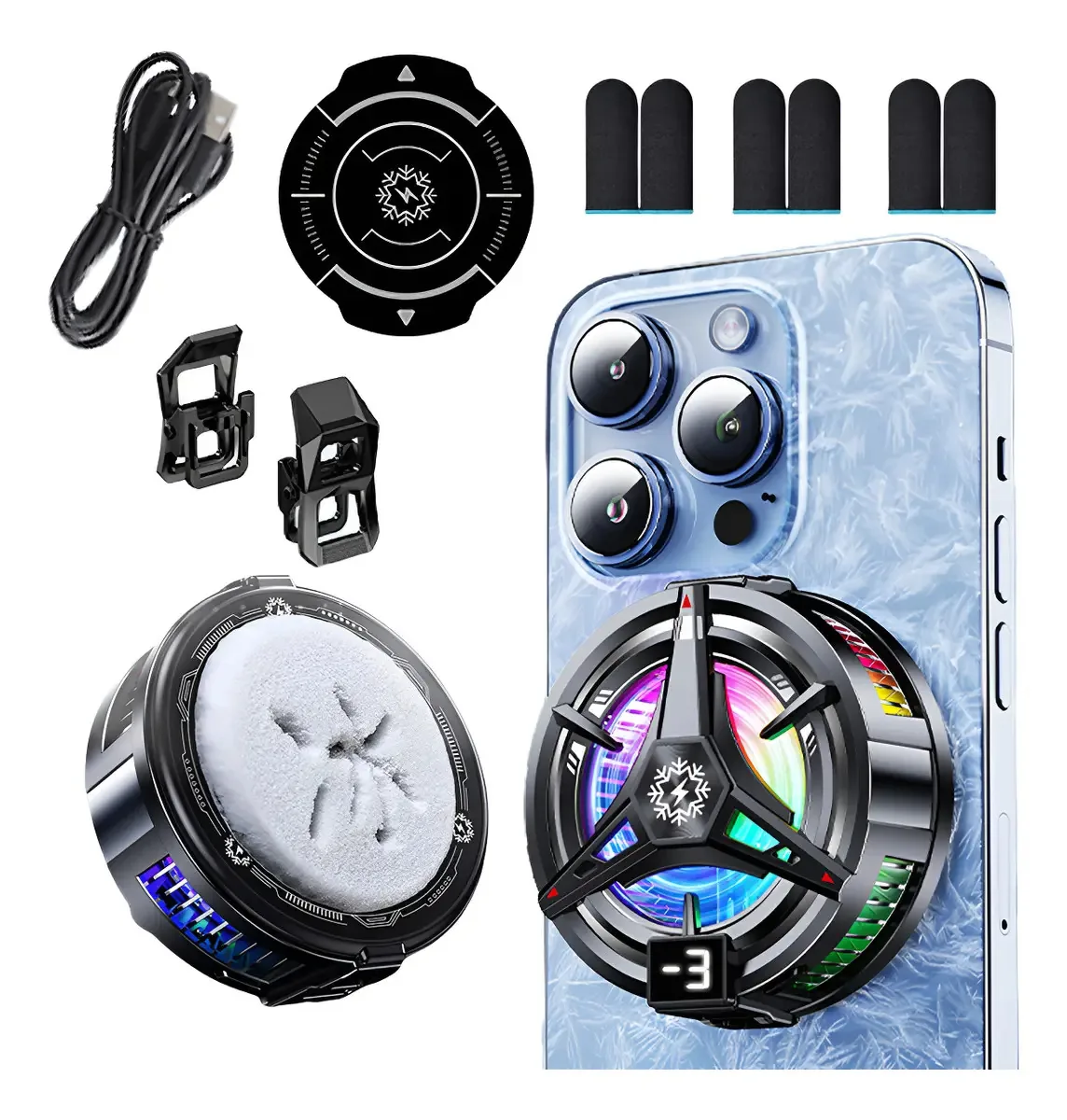 Ventilador de telefone celular com LED Refrigerador de telefone celular USB cor preta