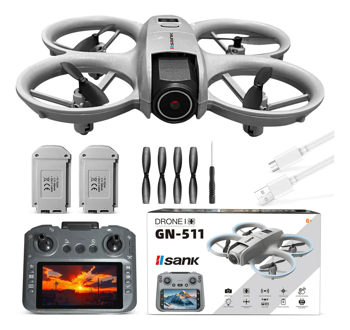 Drone Genai GN-511 com Câmera 4K, Controle e 2 Baterias