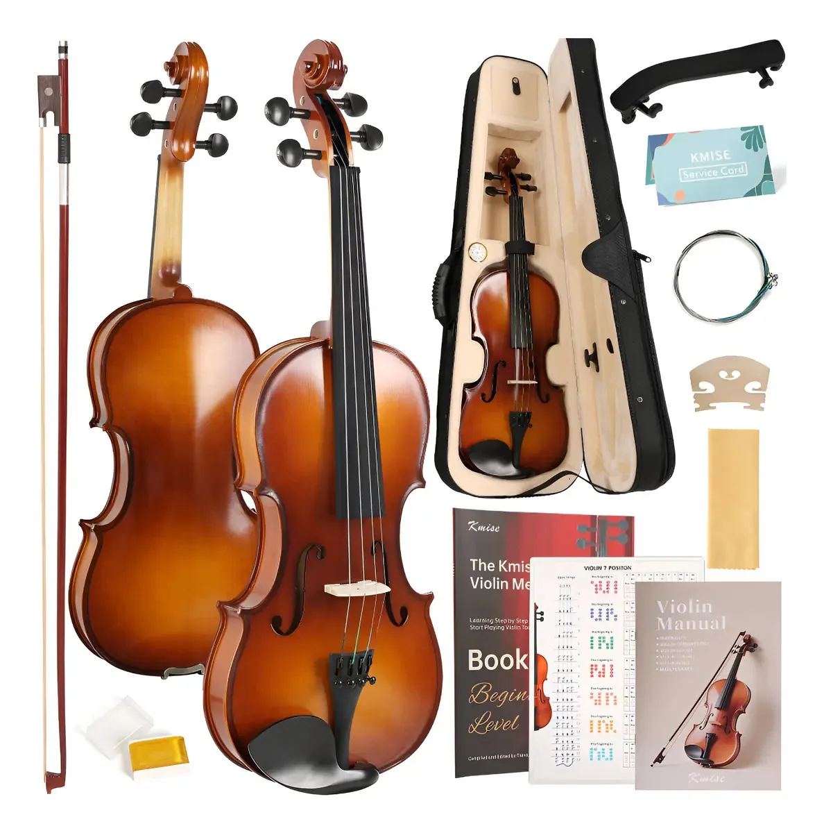 Conjunto completo de violino 4/4 Kmise, Ebony Alt. Violinos Color Ebany