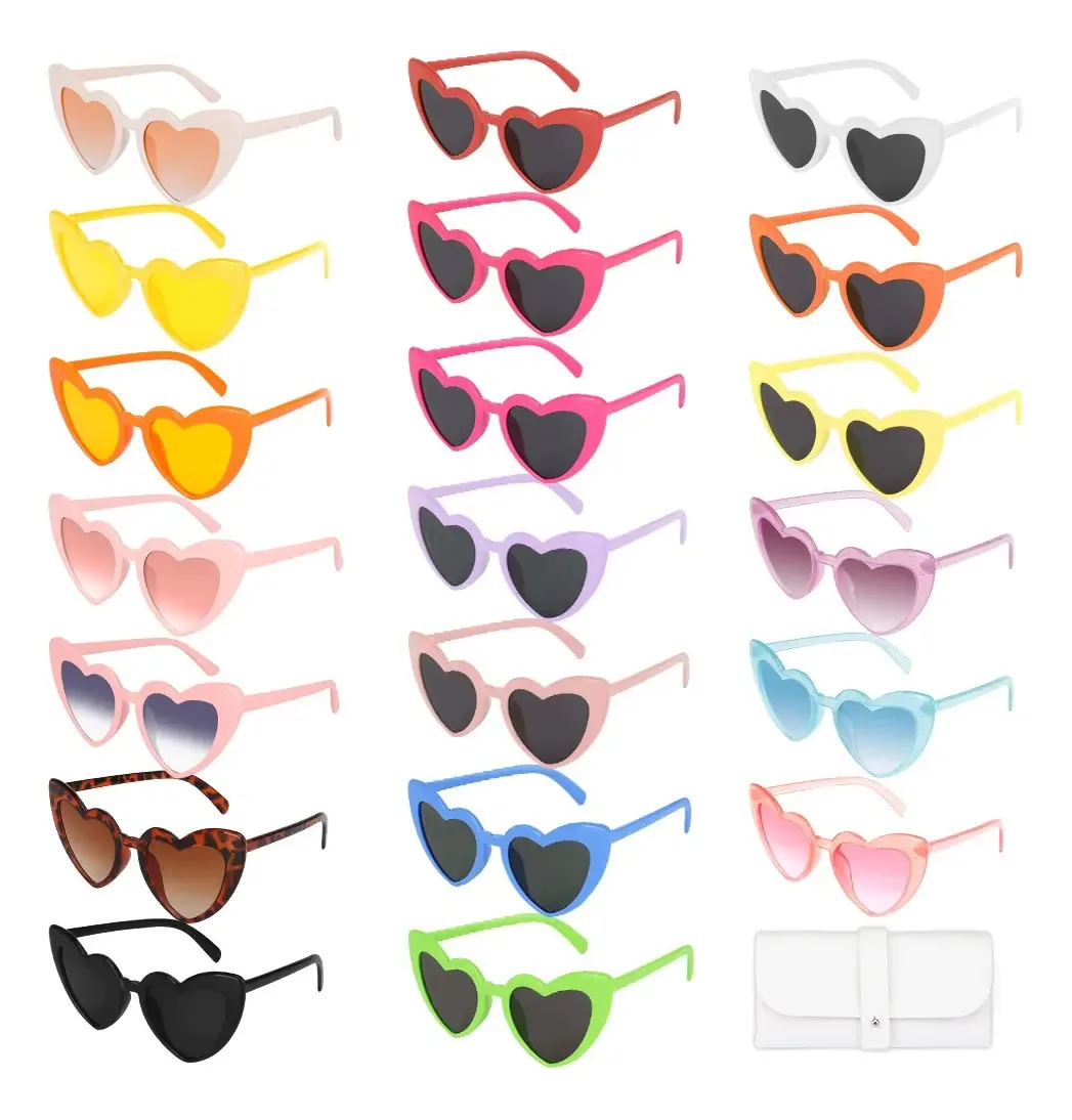 21 peças de óculos de sol de coração, acessórios, lentes de moda feminina