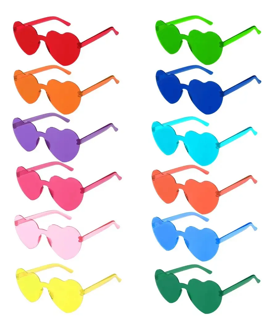 12 peças de óculos de sol de coração, acessórios, lentes de moda feminina