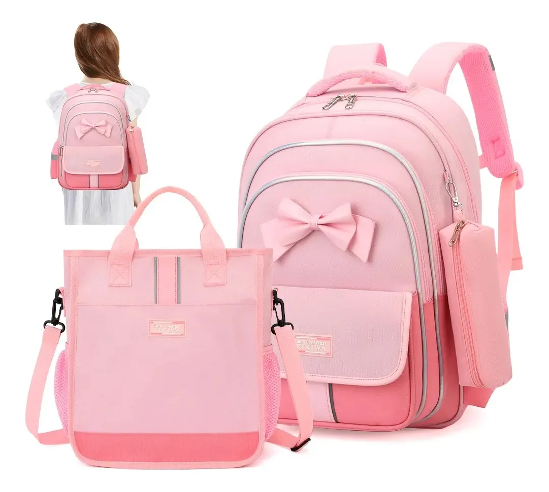 Mochilas escolares para meninas, primárias, mochilas para meninos, bolsa tutorial, portátil, impermeável, grande capacidade, 3411 L, cor rosa