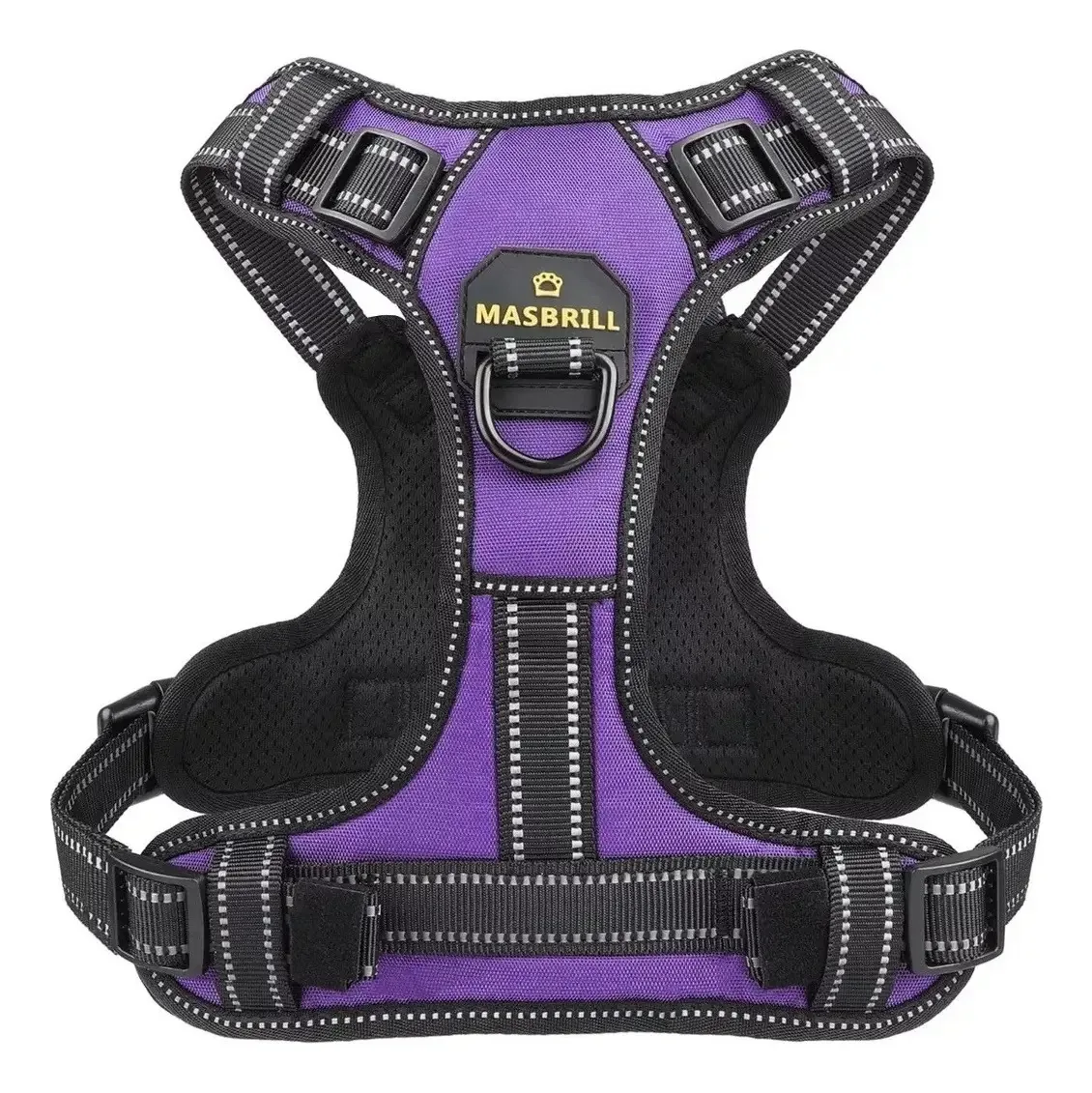 Peito de arnês ajustável para cães com faixas refletivas, cor: roxo, arnês, tamanho L
