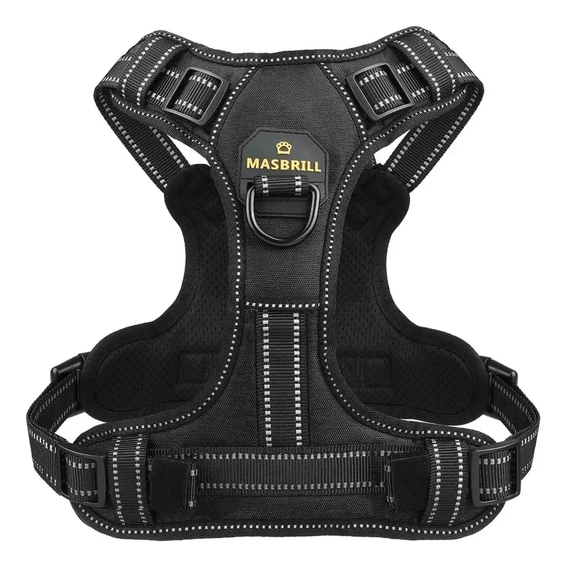 Peito de arnês ajustável para cães com faixas refletivas, cor: preto, arnês, tamanho L