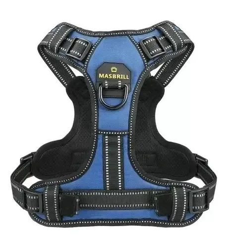 Peito de arnês ajustável para cães com faixas refletivas, cor: azul, arnês, tamanho G