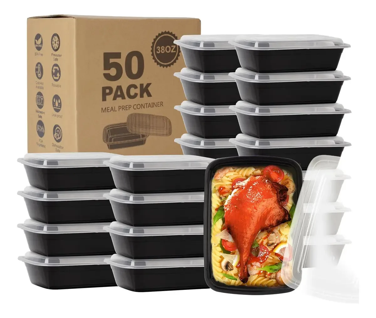Recipientes Para Preparação De Refeições Ezalia, Pacote De 5 Cor Black-38oz-50pack