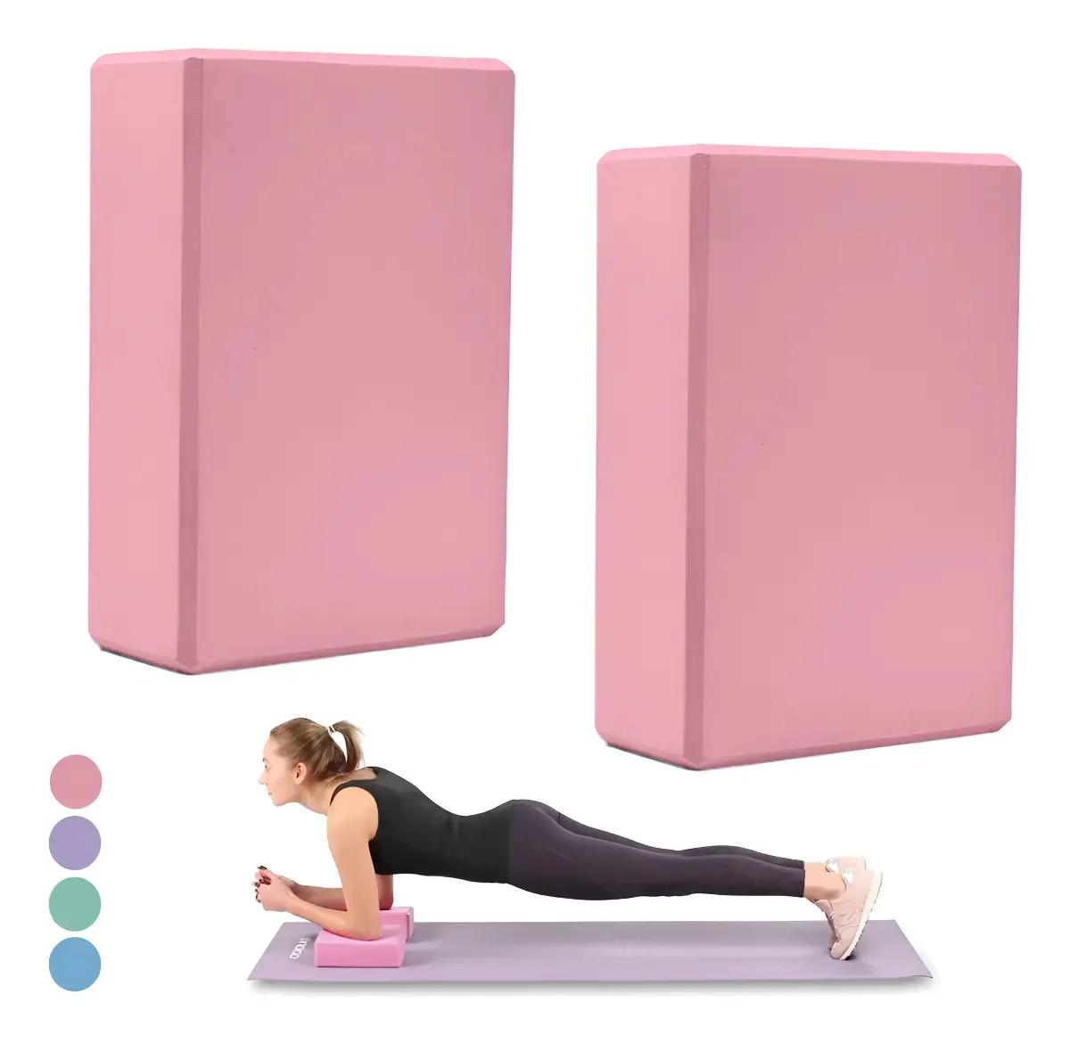 Conjunto de 2 blocos de ioga, espuma EVA de alta densidade, rosa