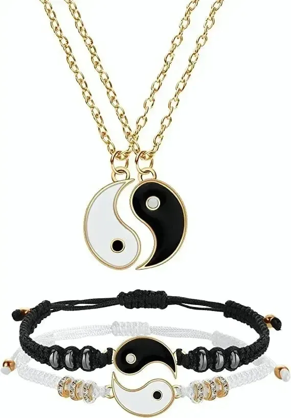 Conjunto de pulseiras Yin Yang, pulseiras, colar, pulseiras, casal branco