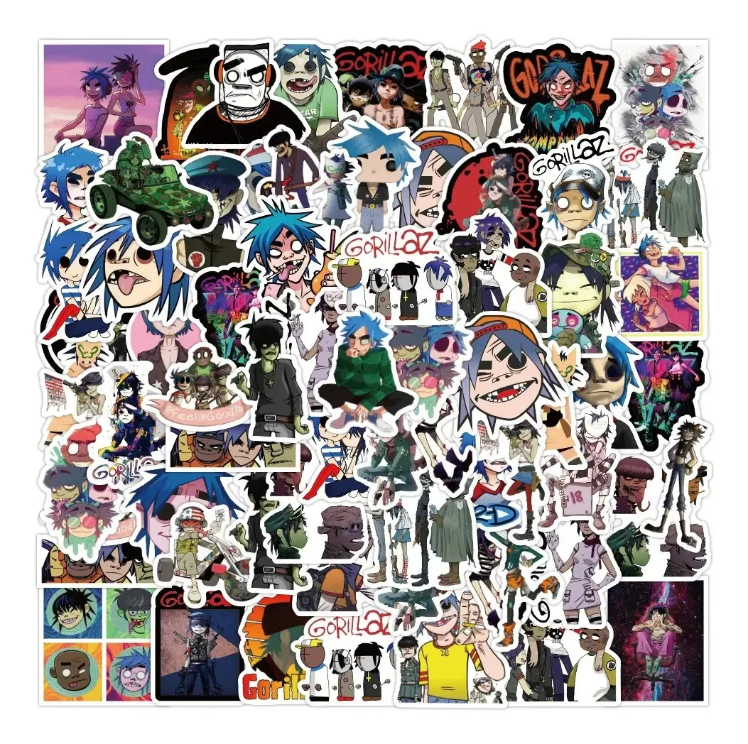 Pacote de 25 adesivos decorativos impermeáveis Gorillaz Animated Band Urban Illustration Graffiti para laptop, notebook, celular, mala, capacete, carro, bicicleta