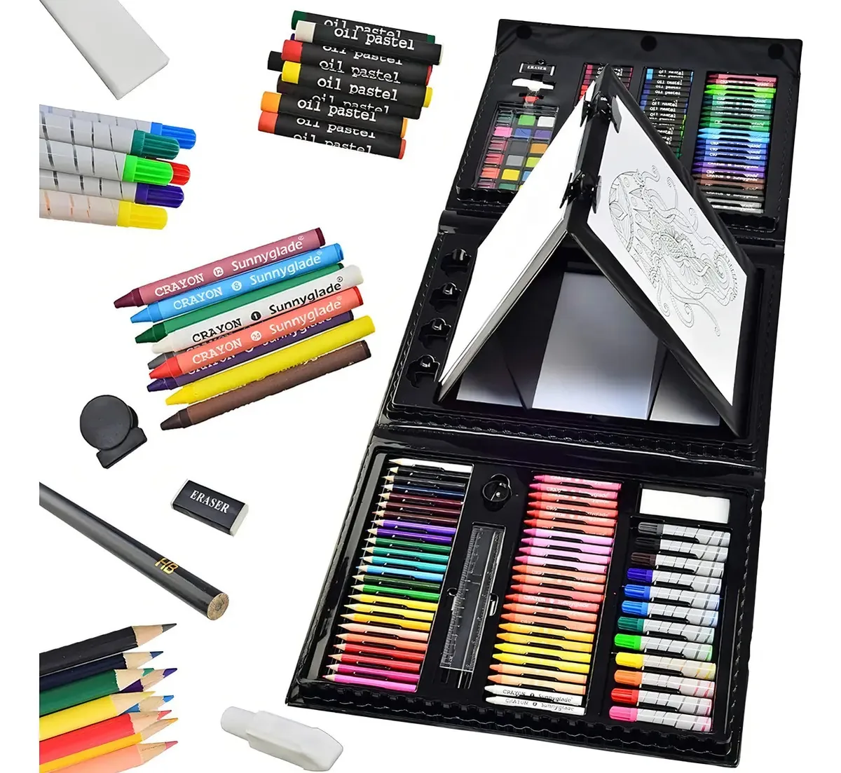 Kit de pintura e desenho frente e verso de 185 peças e cavalete