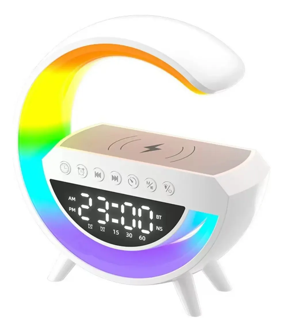 Alto-falante Bluetooth, despertador e carregador sem fio