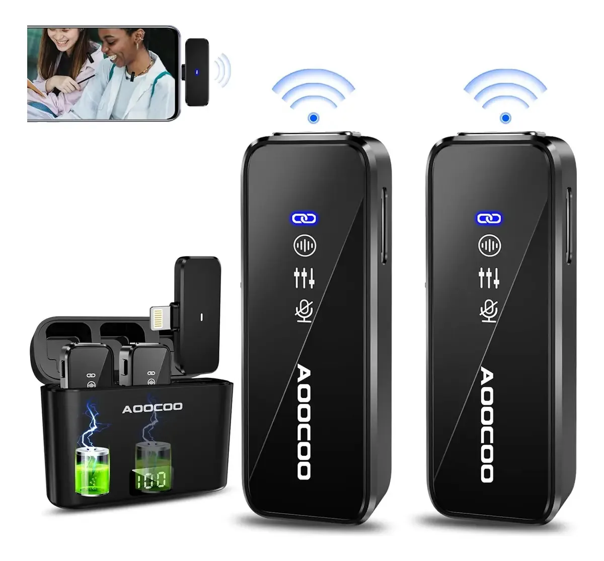 Pacote de 2 microfones de lapela sem fio Aoocoo