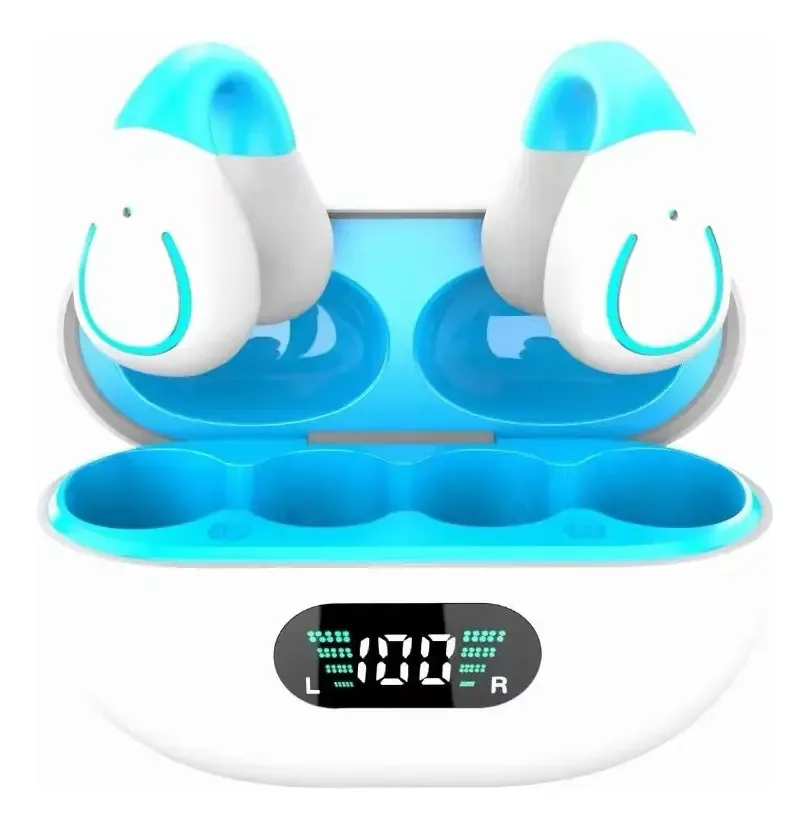 Fone De Ouvido Bluetooth 5.4 Led Condução Óssea Condução Aérea Sem Fio Tws Esportivo Conexão Ultra Rápida Esportivo Clip-ear Ajustáveis 8h Bateria De Longa Duração Academia Corrida Bike Branco