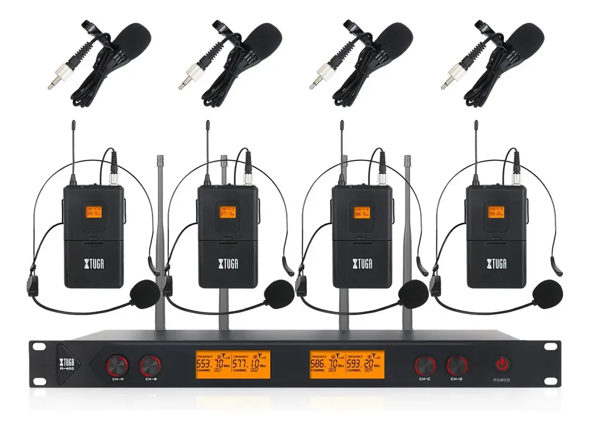 Sistema de microfone UHF sem fio profissional Xtuga A400
