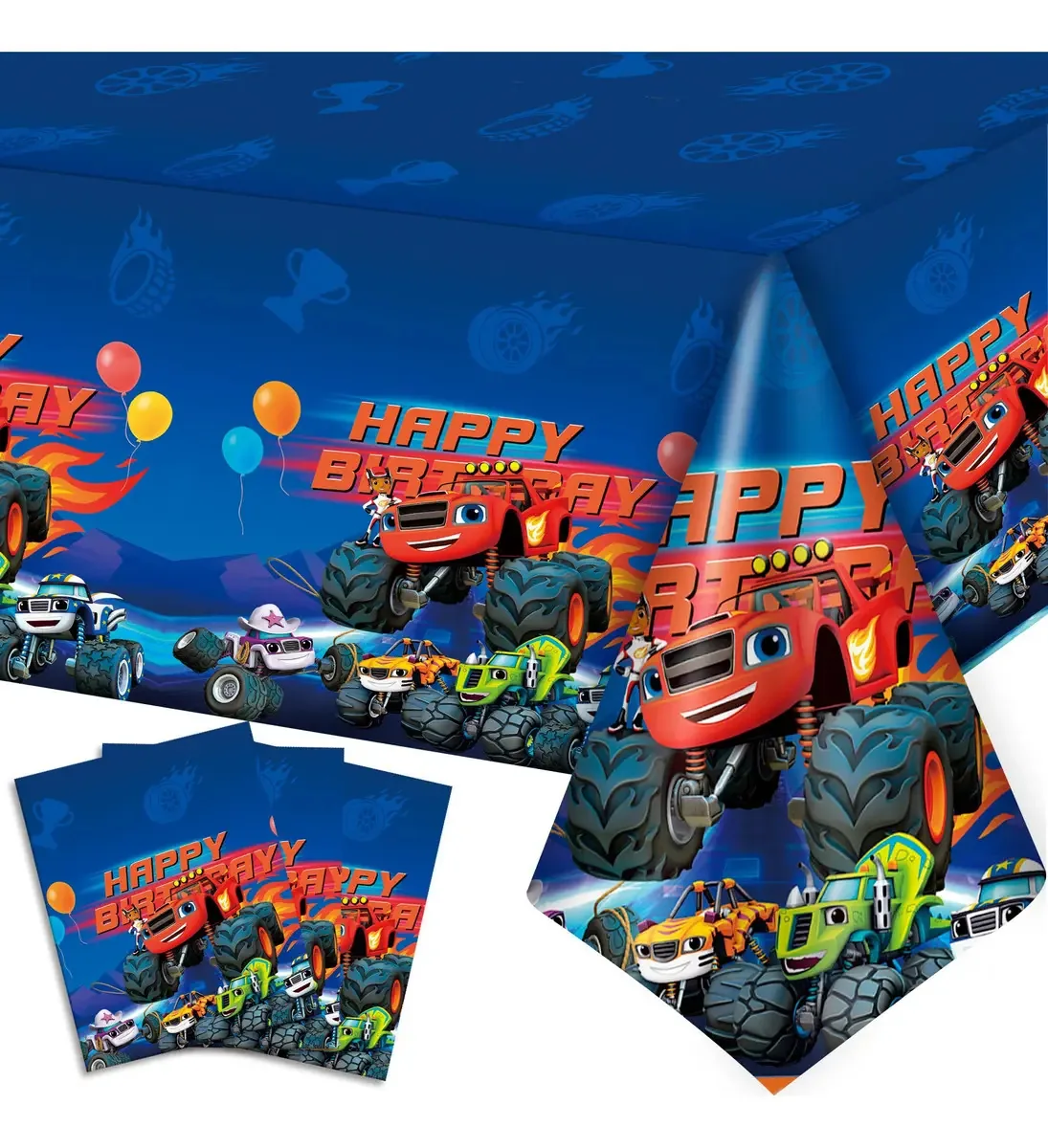 3 toalhas de mesa descartáveis para festas Monster Truck