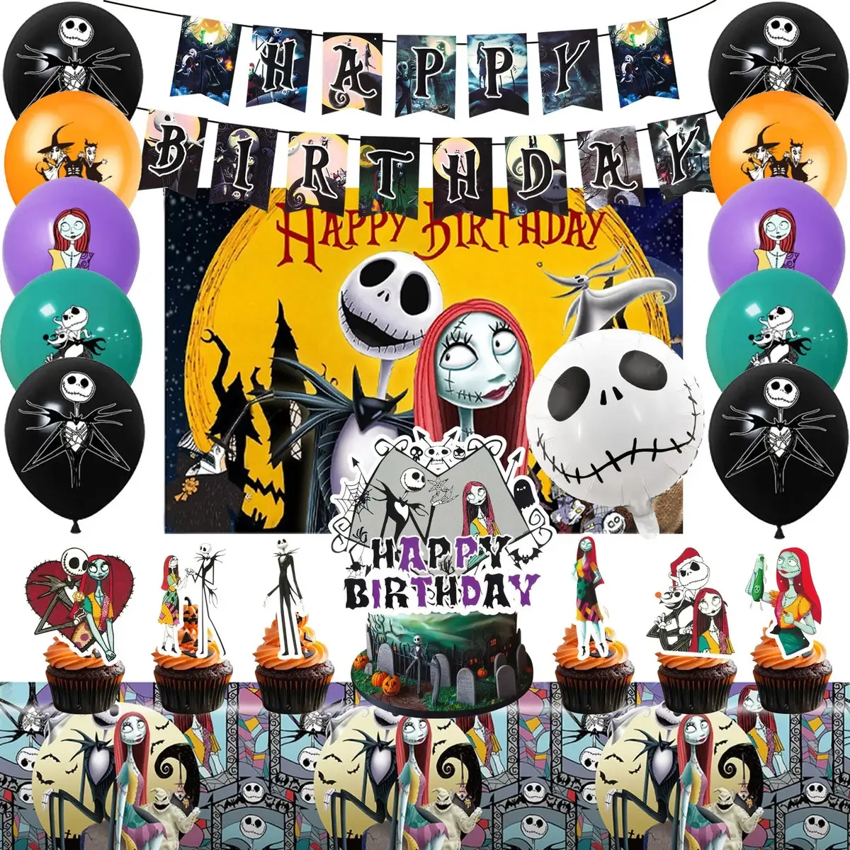 Conjunto de decoração de festa Nightmare Before Christmas