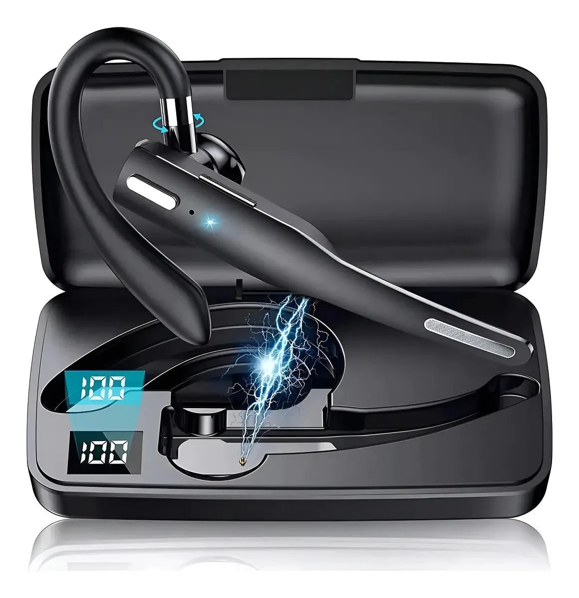 Fones de ouvido intra-auriculares esportivos sem fio Bluetooth Mertto YYK525, rotação multiângulo, antiqueda, comunicador viva-voz Bluetooth, com luz LED verde escura