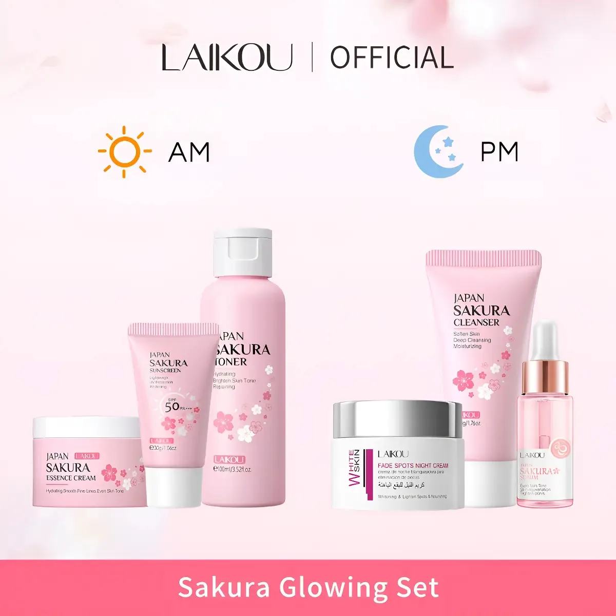 Conjunto de Cuidados UV Laikou Sakura Refrescante 6 Peças