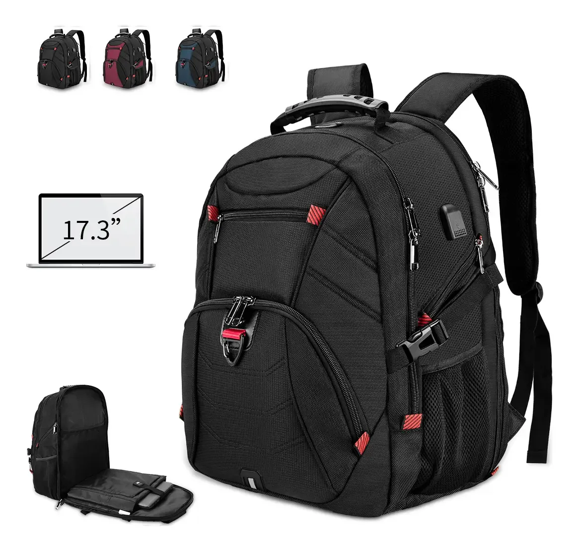 Mochilas masculinas impermeáveis para laptop escolar 17.3