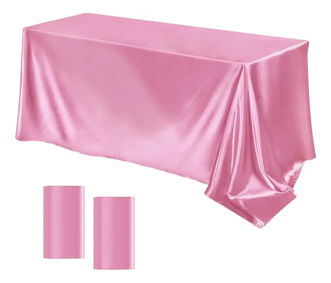 2 toalhas de mesa retangulares, decoração de mesa de cetim, 145x259cm, cor rosa