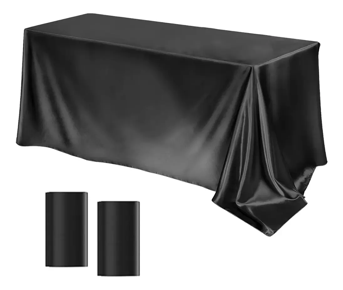 2 toalhas de mesa retangulares, decoração de mesa de cetim, 145x259cm, cor preta