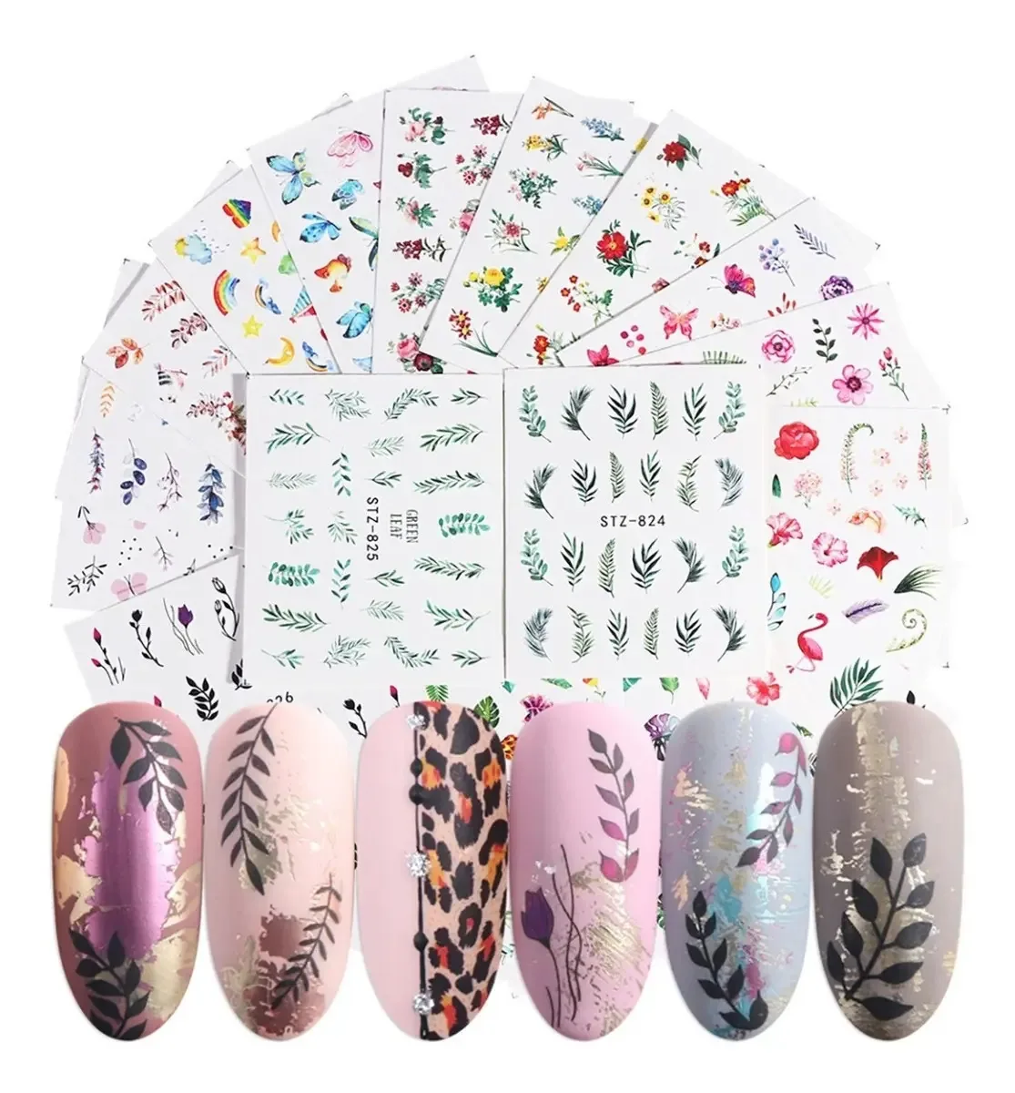 68 folhas de adesivos de arte de unhas e adesivos de verão