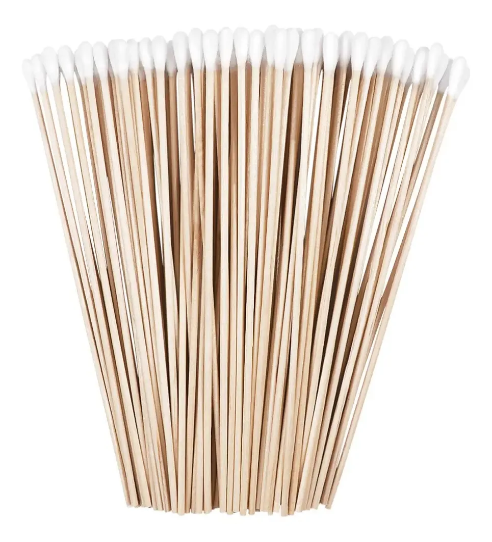 Cotonete longo Minkissy, 200 unidades de cotonetes com alças de madeira, aplicador com ponta de algodão para unhas e orelhas para limpeza facial
