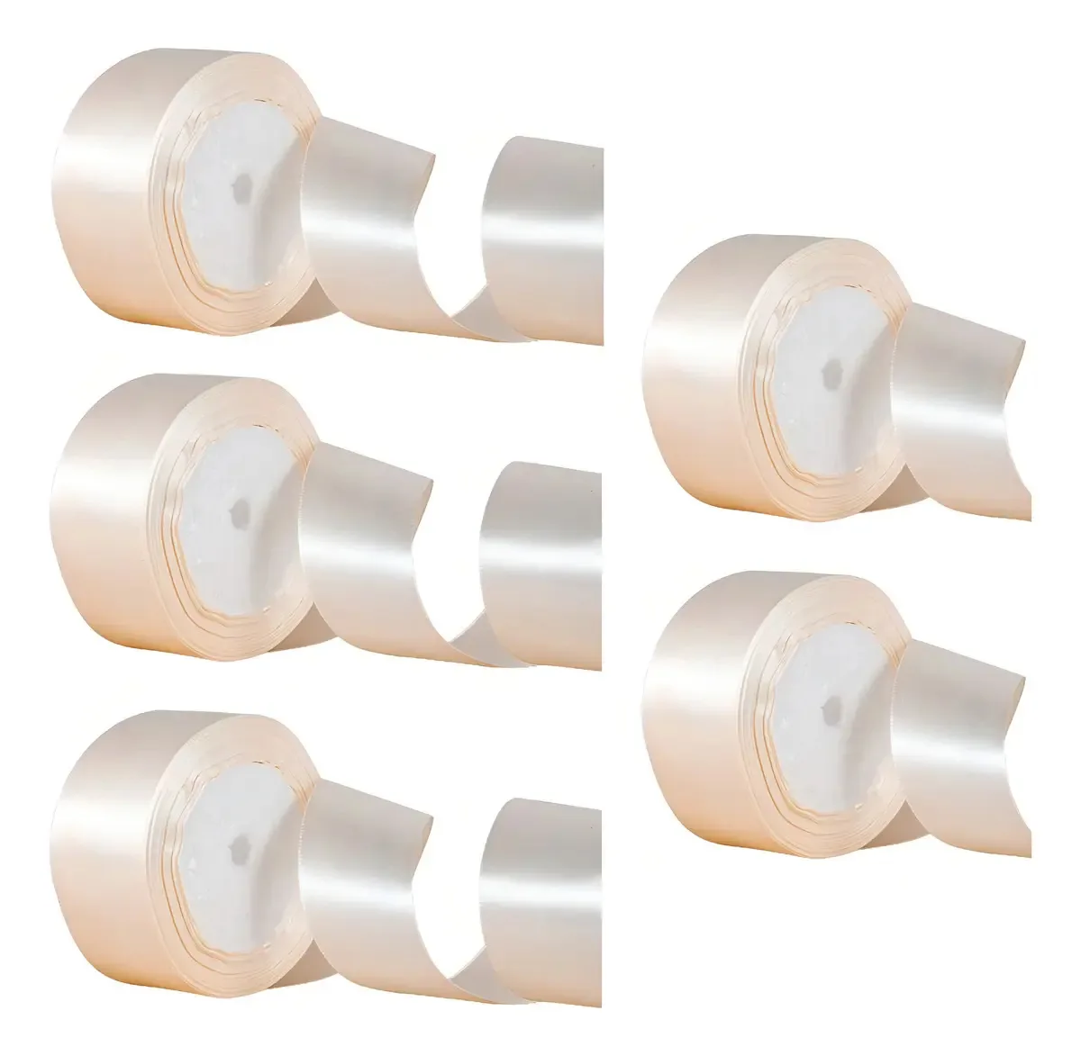 Fitas de decoração de fita de cetim de 5 rolos, fitas, 4 cm, 112,5 m, cor creme