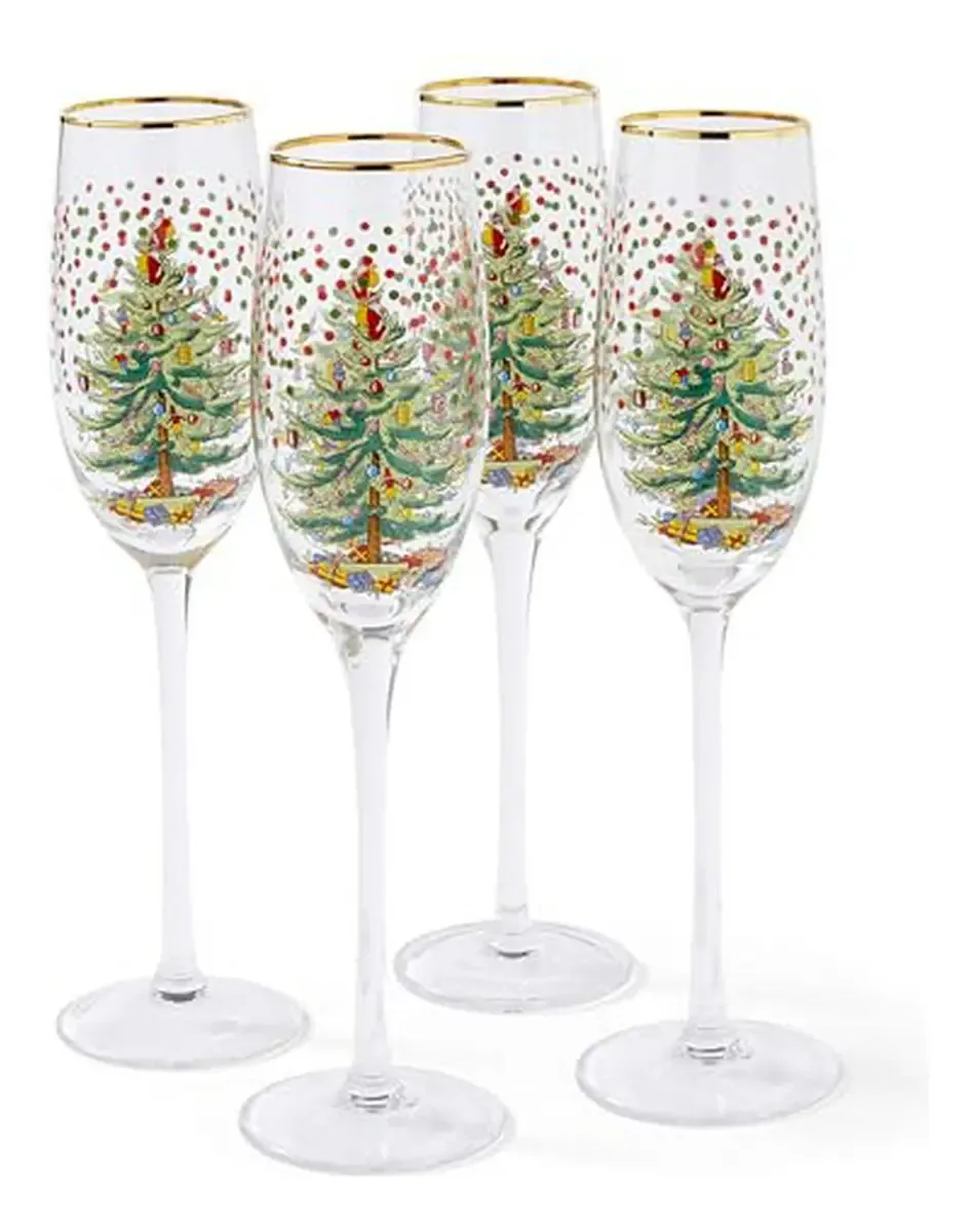 Taças de champanhe Spode Christmas Tree - conjunto de 4 taças de vinho