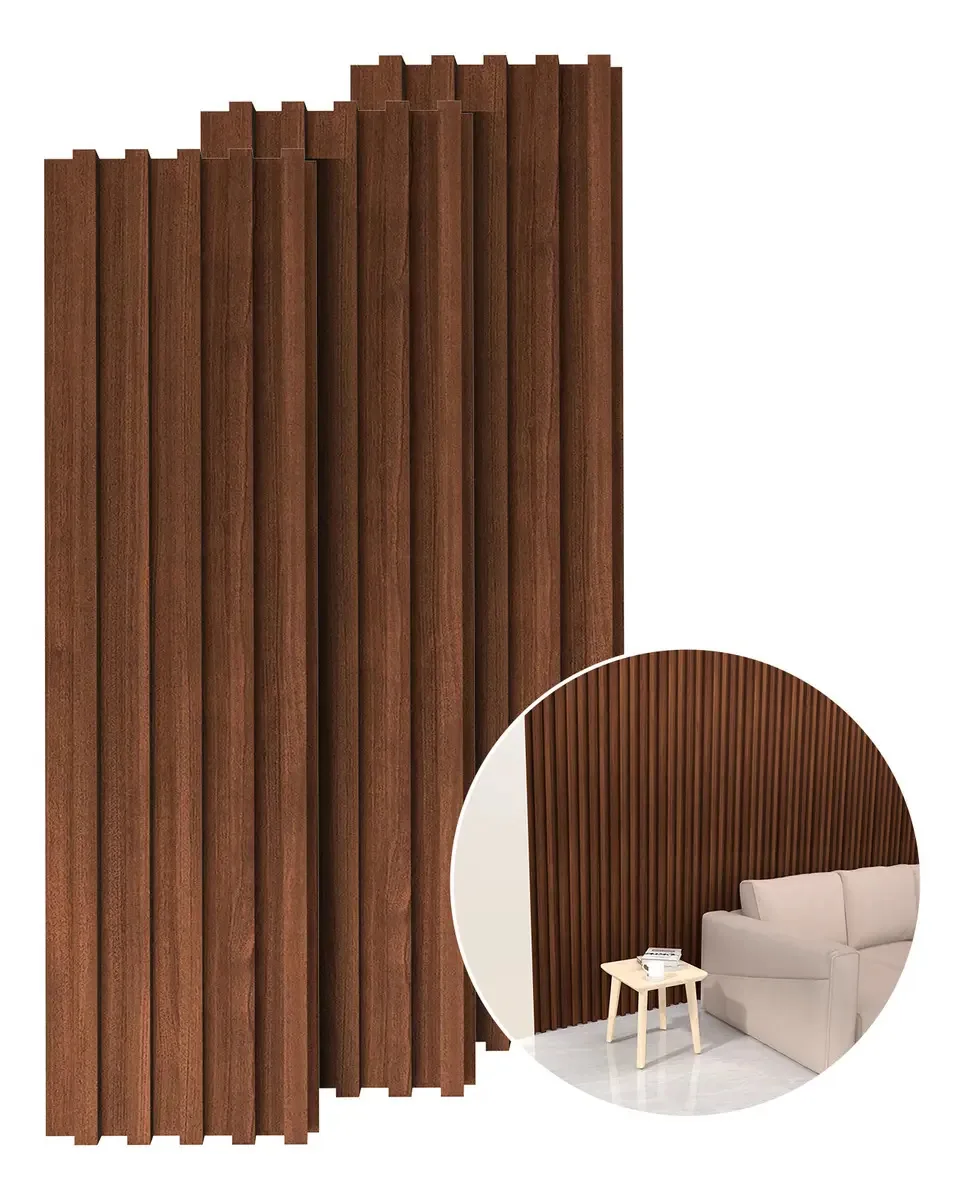 Painéis Cordyline Interior Wpc Wpc Parede embutida 3D Sala de estar interna Quarto 12 peças de 1 x 16 cm para decoração de escritório doméstico (cor Nanmu)